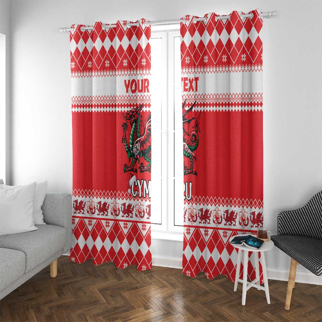 Personalized Wales Christmas Dragon Window Curtain Nadolig Llawen Red Version - Wonder Print Shop