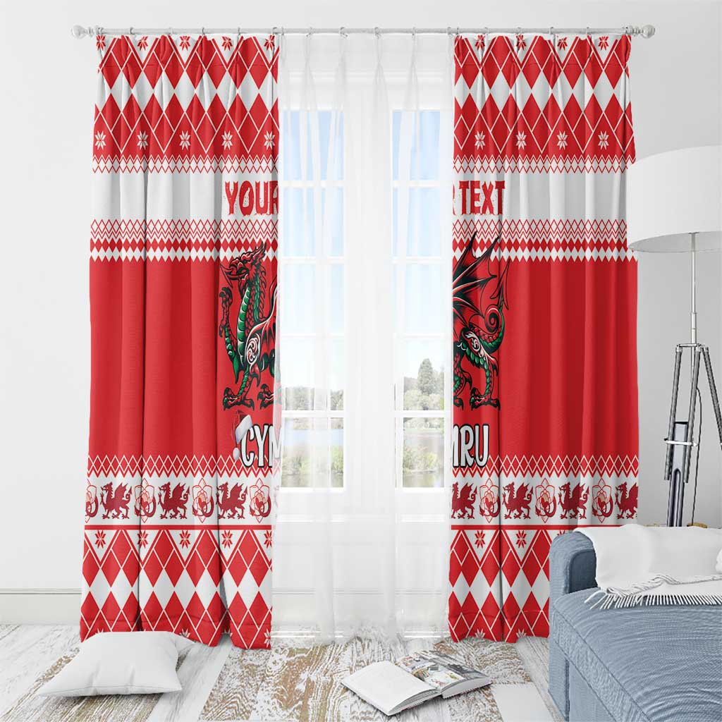 Personalized Wales Christmas Dragon Window Curtain Nadolig Llawen Red Version - Wonder Print Shop