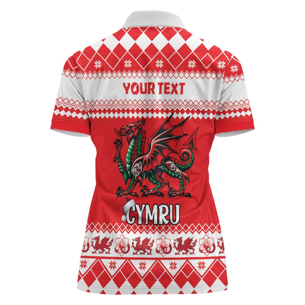 Personalized Wales Christmas Dragon Women Polo Shirt Nadolig Llawen Red Version - Wonder Print Shop