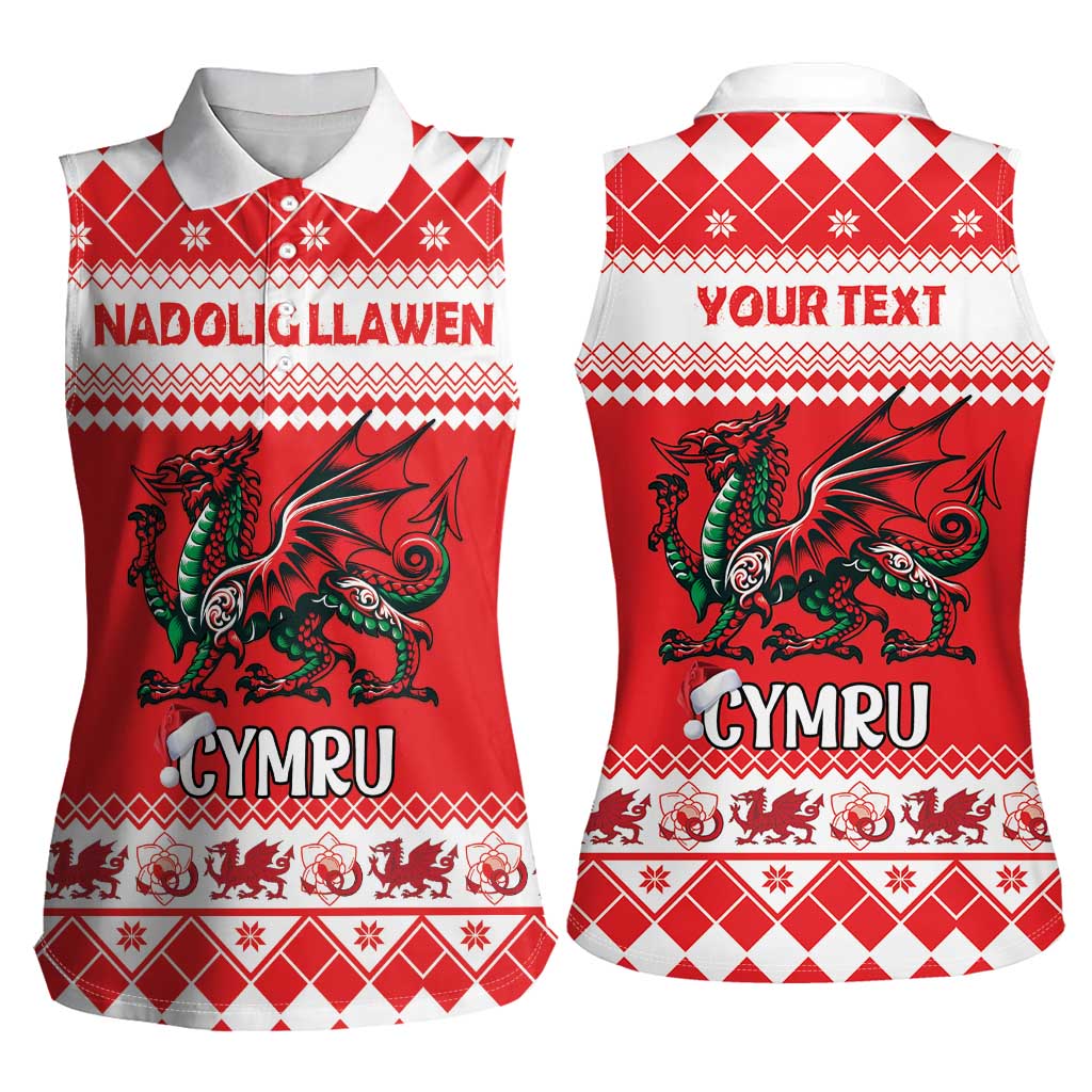 Personalized Wales Christmas Dragon Women Sleeveless Polo Shirt Nadolig Llawen Red Version - Wonder Print Shop