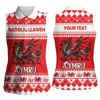 Personalized Wales Christmas Dragon Women Sleeveless Polo Shirt Nadolig Llawen Red Version - Wonder Print Shop