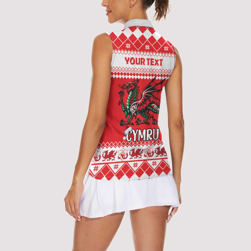 Personalized Wales Christmas Dragon Women Sleeveless Polo Shirt Nadolig Llawen Red Version - Wonder Print Shop