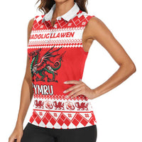 Personalized Wales Christmas Dragon Women Sleeveless Polo Shirt Nadolig Llawen Red Version - Wonder Print Shop