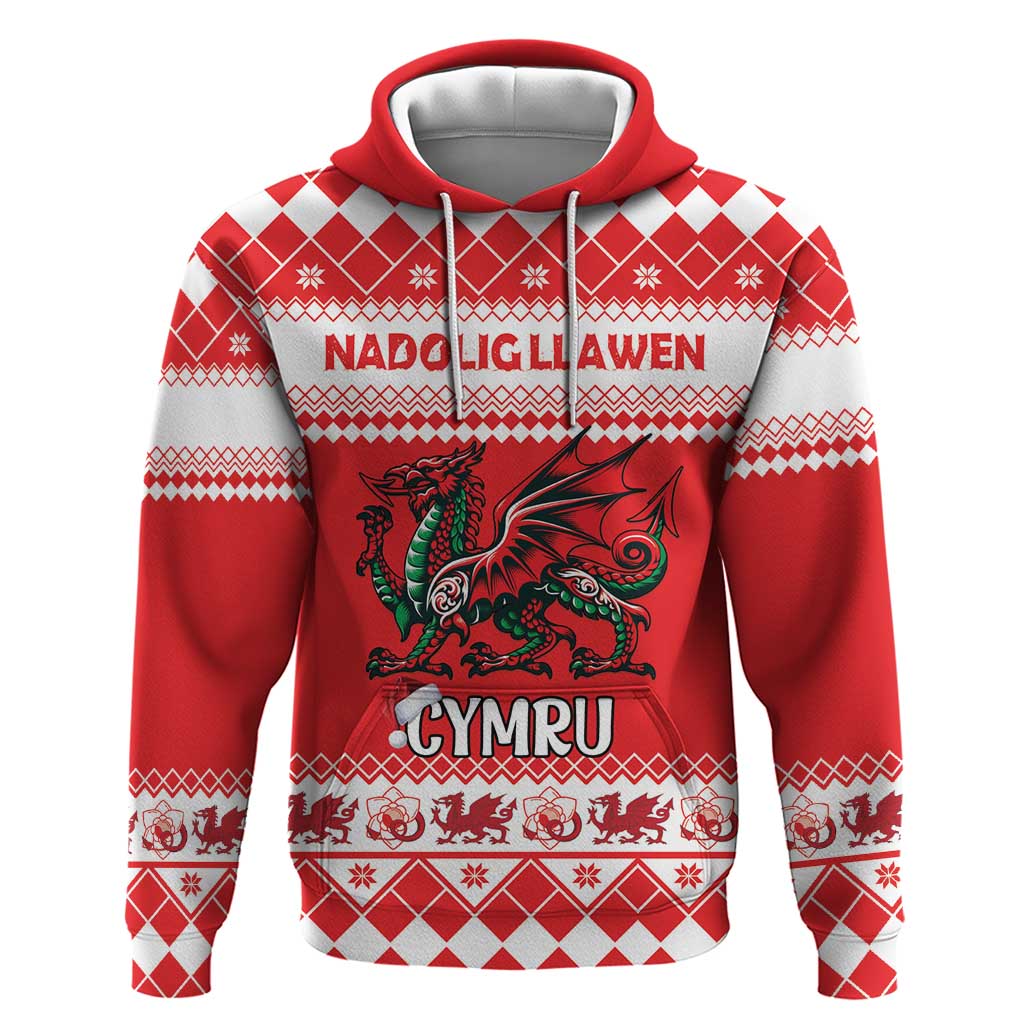 Personalized Wales Christmas Dragon Zip Hoodie Nadolig Llawen Red Version - Wonder Print Shop