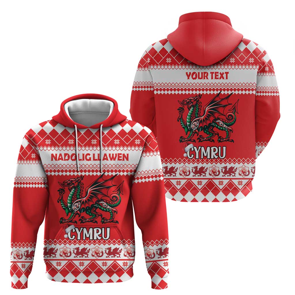 Personalized Wales Christmas Dragon Zip Hoodie Nadolig Llawen Red Version - Wonder Print Shop