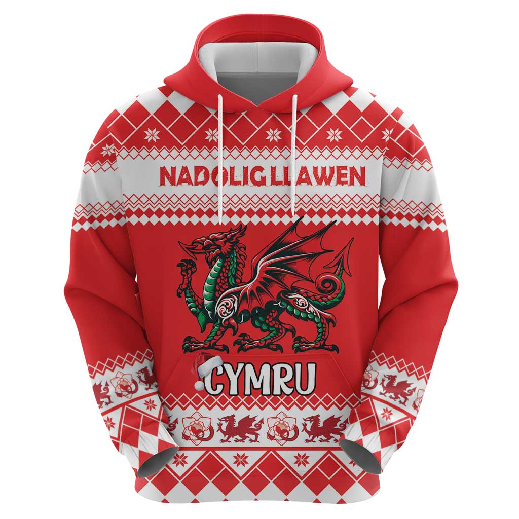 Personalized Wales Christmas Dragon Zip Hoodie Nadolig Llawen Red Version - Wonder Print Shop