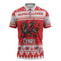 Personalized Wales Christmas Dragon Zipper Polo Shirt Nadolig Llawen Red Version - Wonder Print Shop