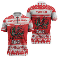 Personalized Wales Christmas Dragon Zipper Polo Shirt Nadolig Llawen Red Version - Wonder Print Shop