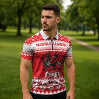 Personalized Wales Christmas Dragon Zipper Polo Shirt Nadolig Llawen Red Version - Wonder Print Shop