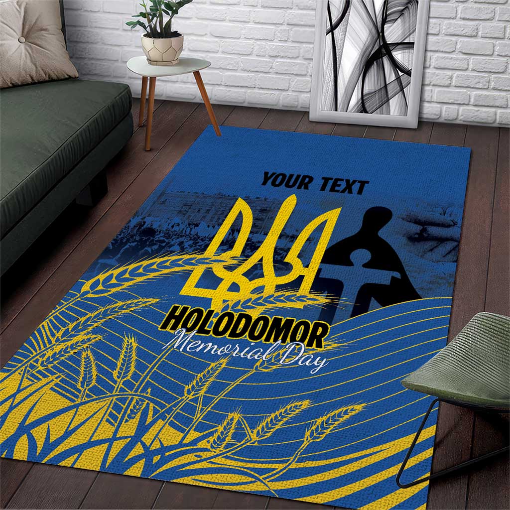 Personalized Holodomor Memorial Day Area Rug Ukrainian Trident And Wheat Remembrance - Wonder Print Shop