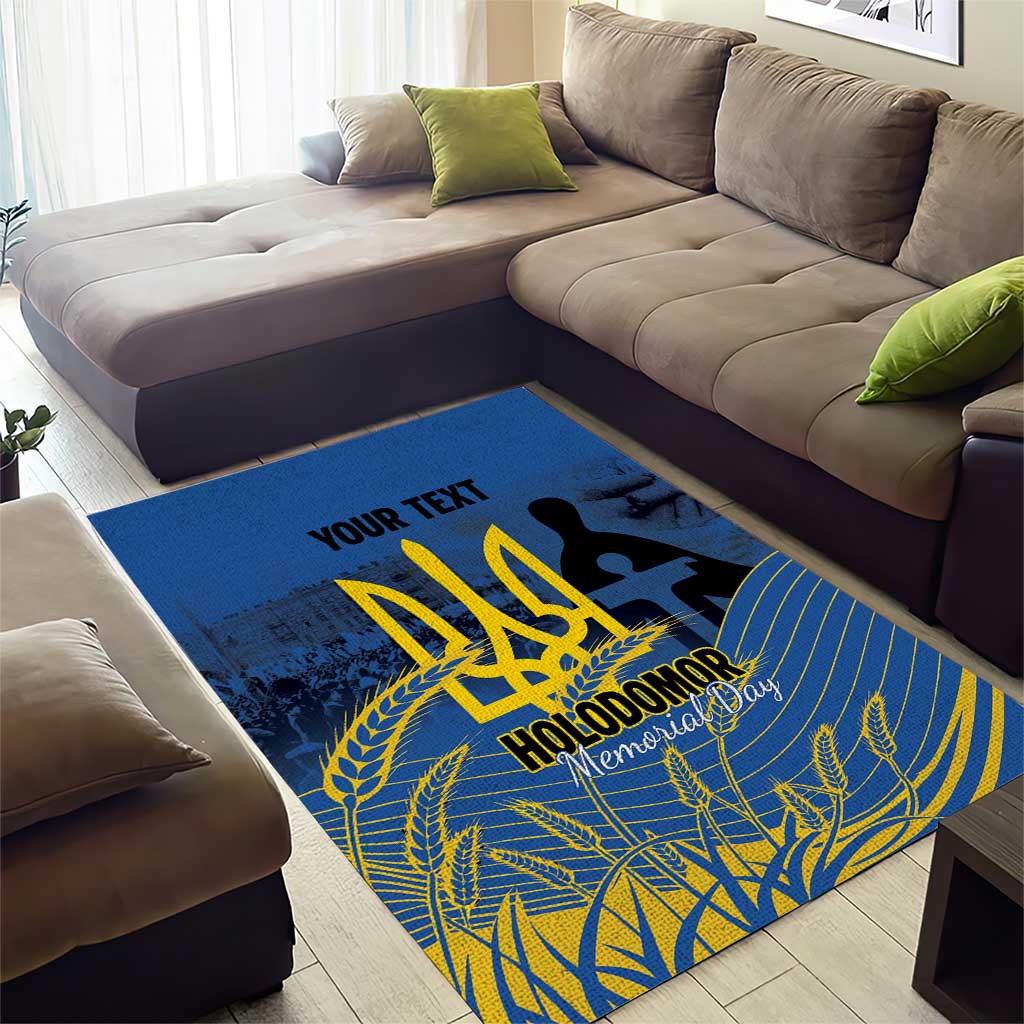 Personalized Holodomor Memorial Day Area Rug Ukrainian Trident And Wheat Remembrance - Wonder Print Shop