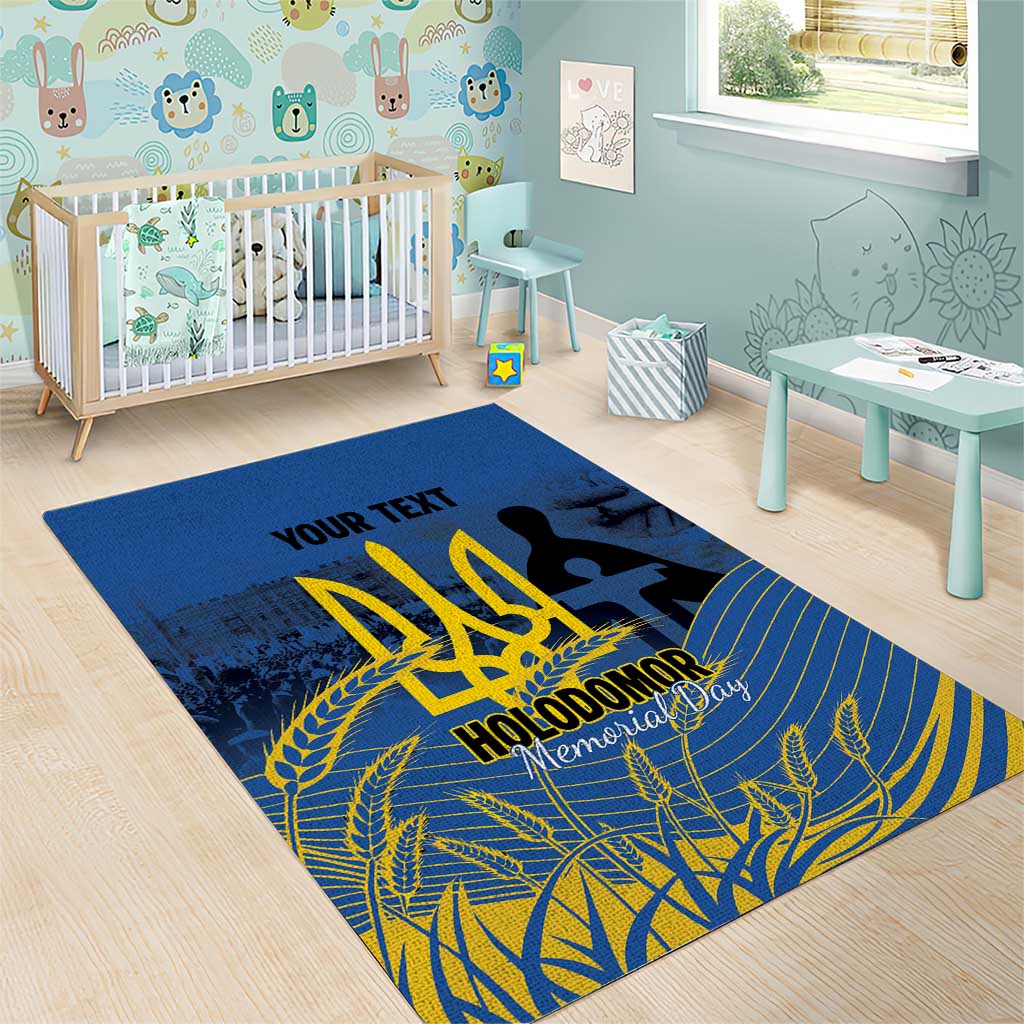 Personalized Holodomor Memorial Day Area Rug Ukrainian Trident And Wheat Remembrance - Wonder Print Shop