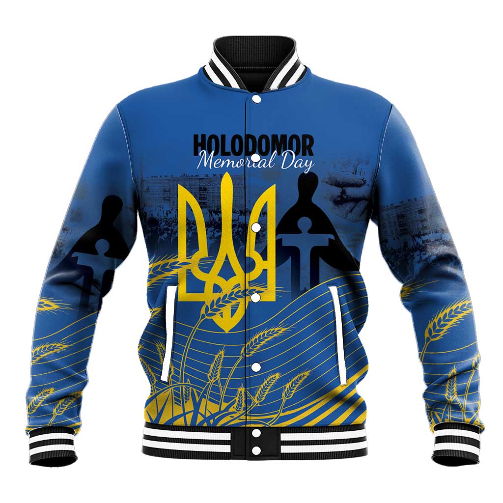 Personalized Holodomor Memorial Day Baseball Jacket Ukrainian Trident And Wheat Remembrance - Wonder Print Shop