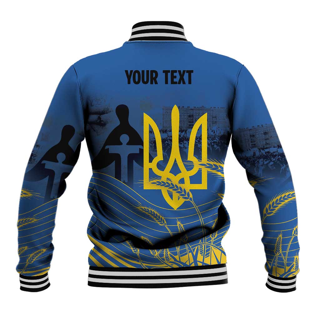Personalized Holodomor Memorial Day Baseball Jacket Ukrainian Trident And Wheat Remembrance - Wonder Print Shop