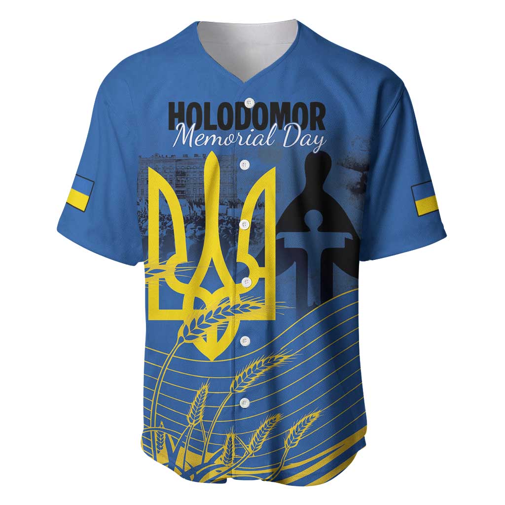 Personalized Holodomor Memorial Day Baseball Jersey Ukrainian Trident And Wheat Remembrance - Wonder Print Shop