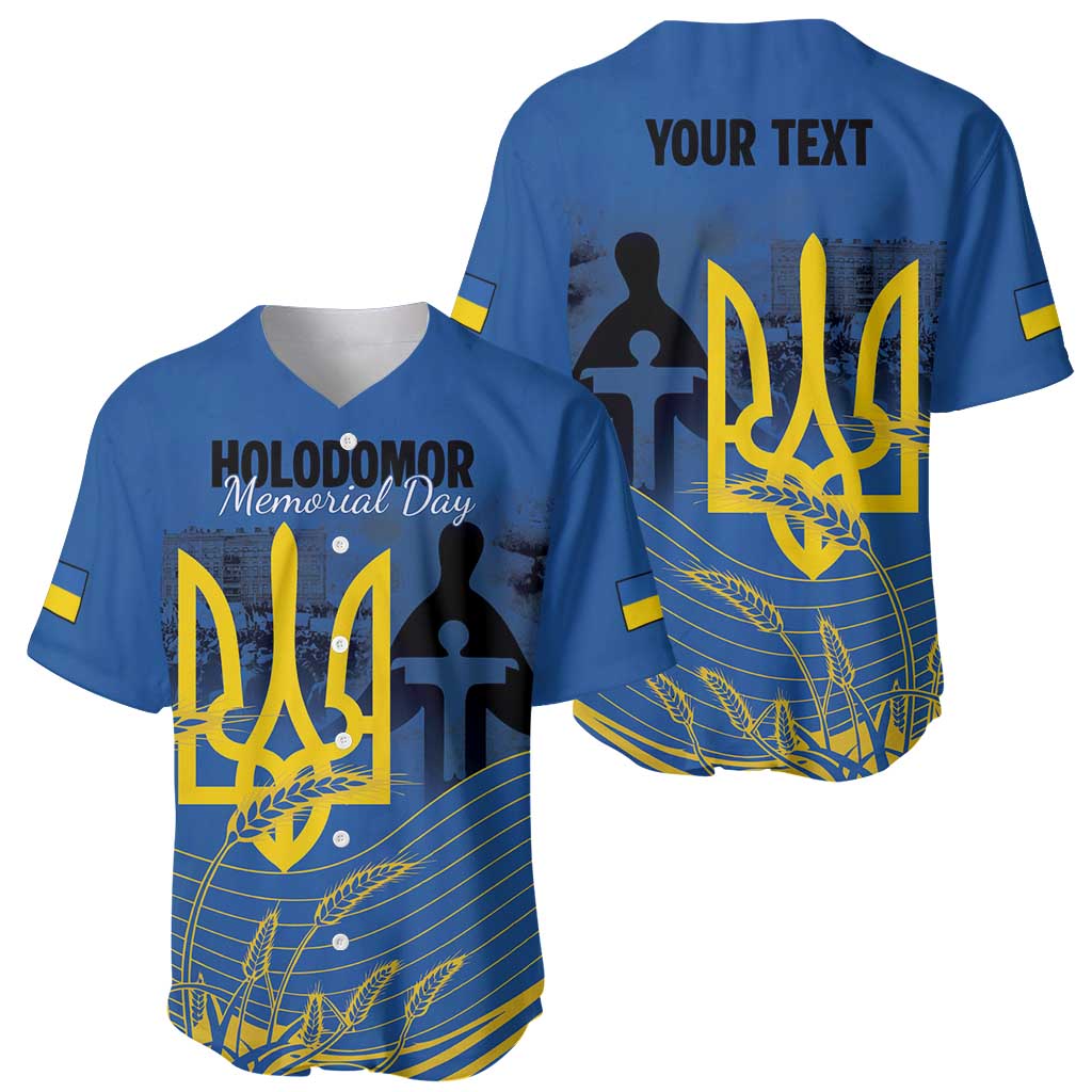Personalized Holodomor Memorial Day Baseball Jersey Ukrainian Trident And Wheat Remembrance - Wonder Print Shop