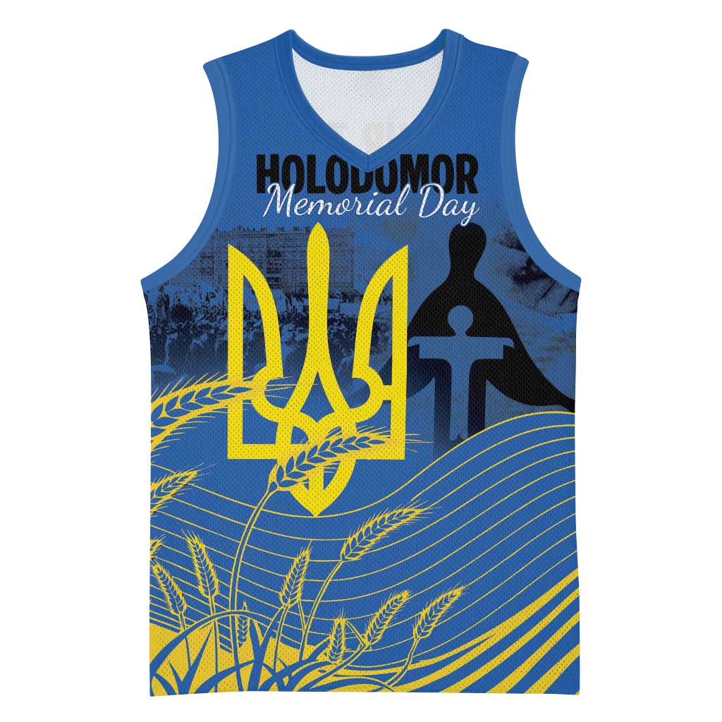 Personalized Holodomor Memorial Day Basketball Jersey Ukrainian Trident And Wheat Remembrance - Wonder Print Shop