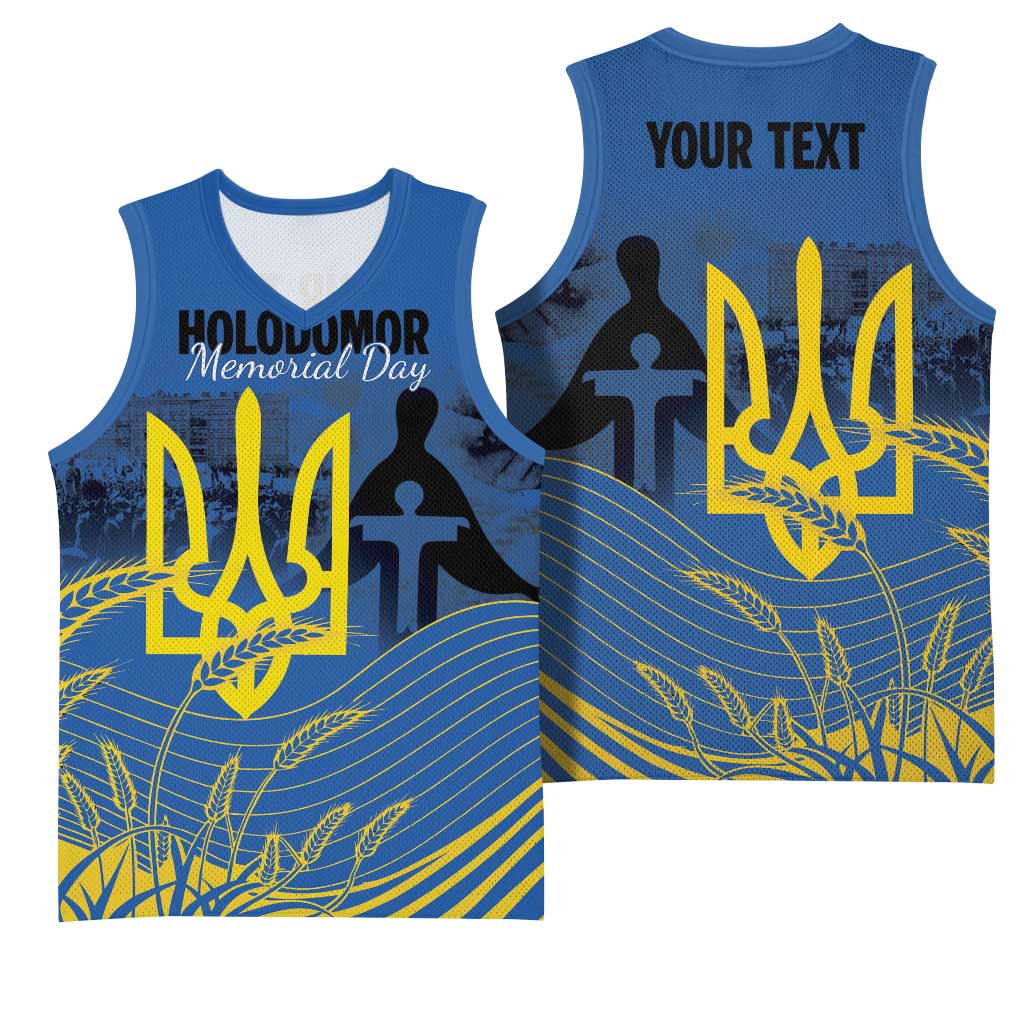 Personalized Holodomor Memorial Day Basketball Jersey Ukrainian Trident And Wheat Remembrance - Wonder Print Shop