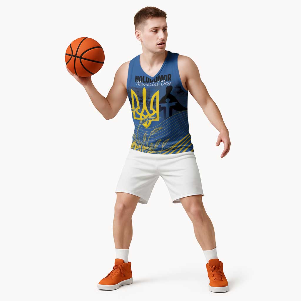Personalized Holodomor Memorial Day Basketball Jersey Ukrainian Trident And Wheat Remembrance - Wonder Print Shop