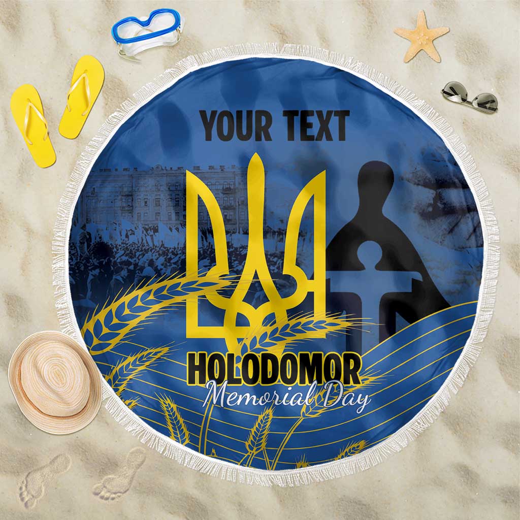 Personalized Holodomor Memorial Day Beach Blanket Ukrainian Trident And Wheat Remembrance - Wonder Print Shop