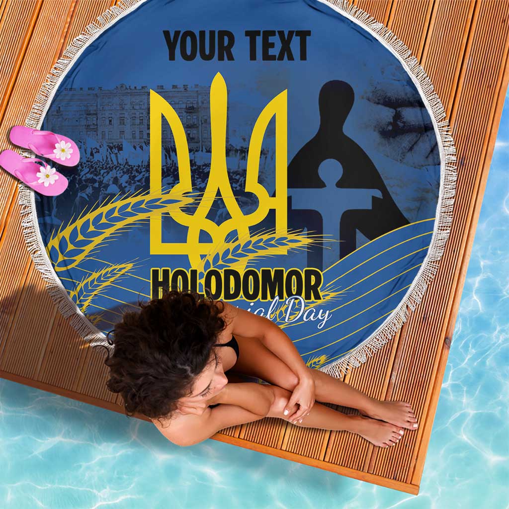 Personalized Holodomor Memorial Day Beach Blanket Ukrainian Trident And Wheat Remembrance - Wonder Print Shop