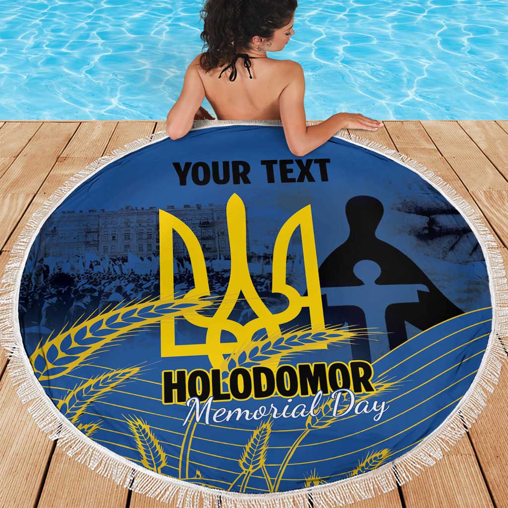 Personalized Holodomor Memorial Day Beach Blanket Ukrainian Trident And Wheat Remembrance - Wonder Print Shop