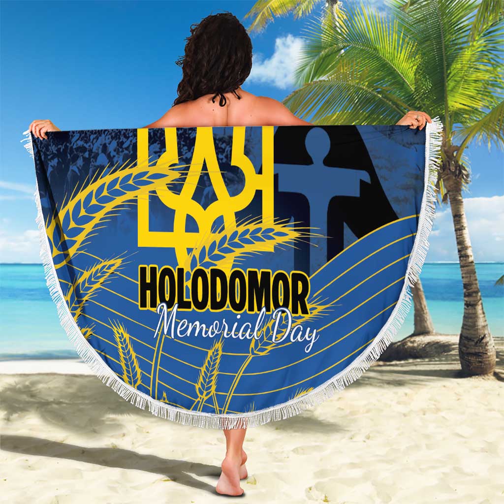 Personalized Holodomor Memorial Day Beach Blanket Ukrainian Trident And Wheat Remembrance - Wonder Print Shop