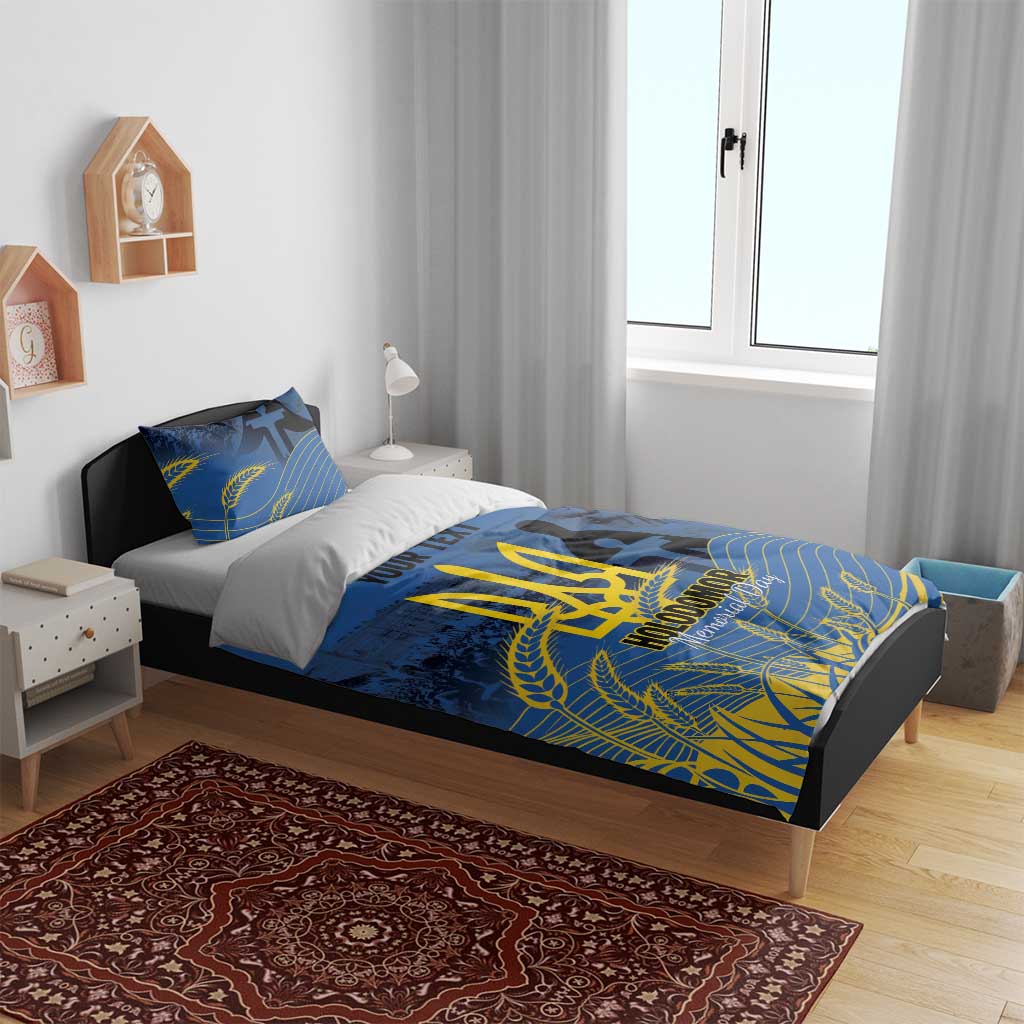 Personalized Holodomor Memorial Day Bedding Set Ukrainian Trident And Wheat Remembrance - Wonder Print Shop