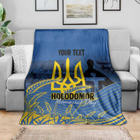 Personalized Holodomor Memorial Day Blanket Ukrainian Trident And Wheat Remembrance - Wonder Print Shop