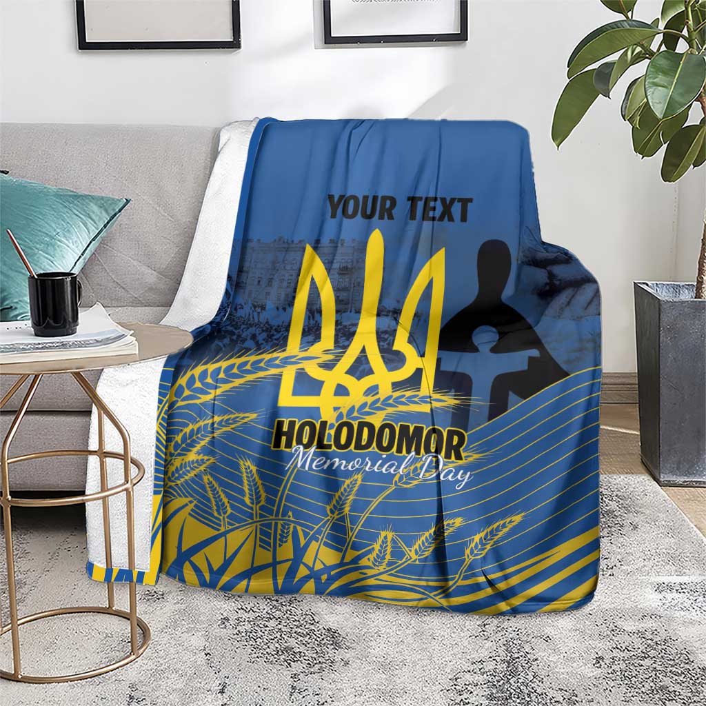 Personalized Holodomor Memorial Day Blanket Ukrainian Trident And Wheat Remembrance - Wonder Print Shop