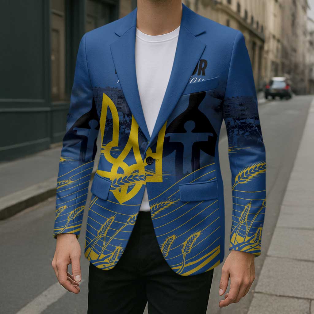 Personalized Holodomor Memorial Day Blazer Ukrainian Trident And Wheat Remembrance - Wonder Print Shop