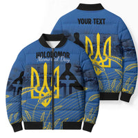 Personalized Holodomor Memorial Day Bomber Puffer Jacket Ukrainian Trident And Wheat Remembrance - Wonder Print Shop