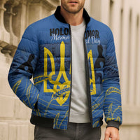 Personalized Holodomor Memorial Day Bomber Puffer Jacket Ukrainian Trident And Wheat Remembrance - Wonder Print Shop