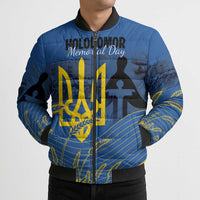 Personalized Holodomor Memorial Day Bomber Puffer Jacket Ukrainian Trident And Wheat Remembrance - Wonder Print Shop