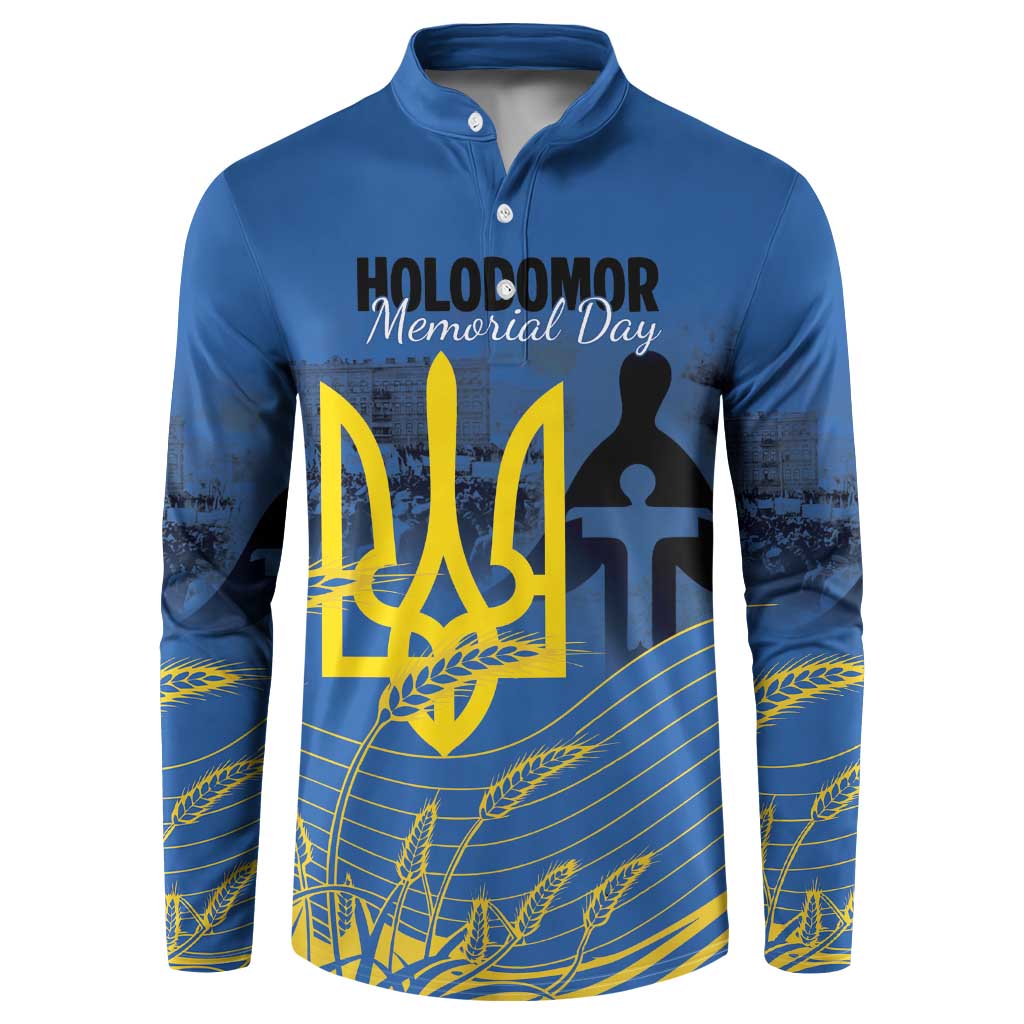 Personalized Holodomor Memorial Day Button Sweatshirt Ukrainian Trident And Wheat Remembrance - Wonder Print Shop