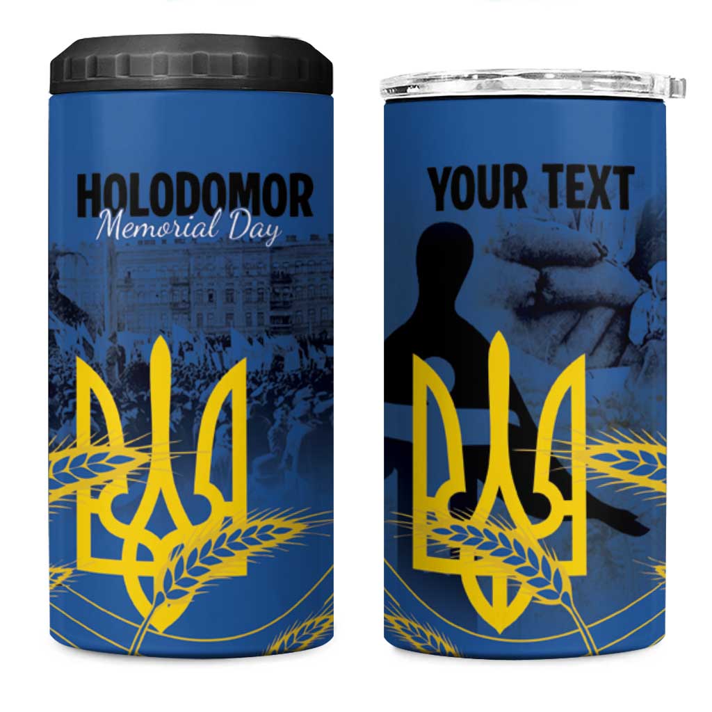 Personalized Holodomor Memorial Day 4 in 1 Can Cooler Tumbler Ukrainian Trident And Wheat Remembrance - Wonder Print Shop