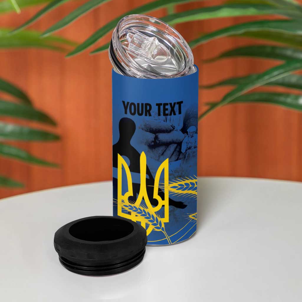 Personalized Holodomor Memorial Day 4 in 1 Can Cooler Tumbler Ukrainian Trident And Wheat Remembrance - Wonder Print Shop
