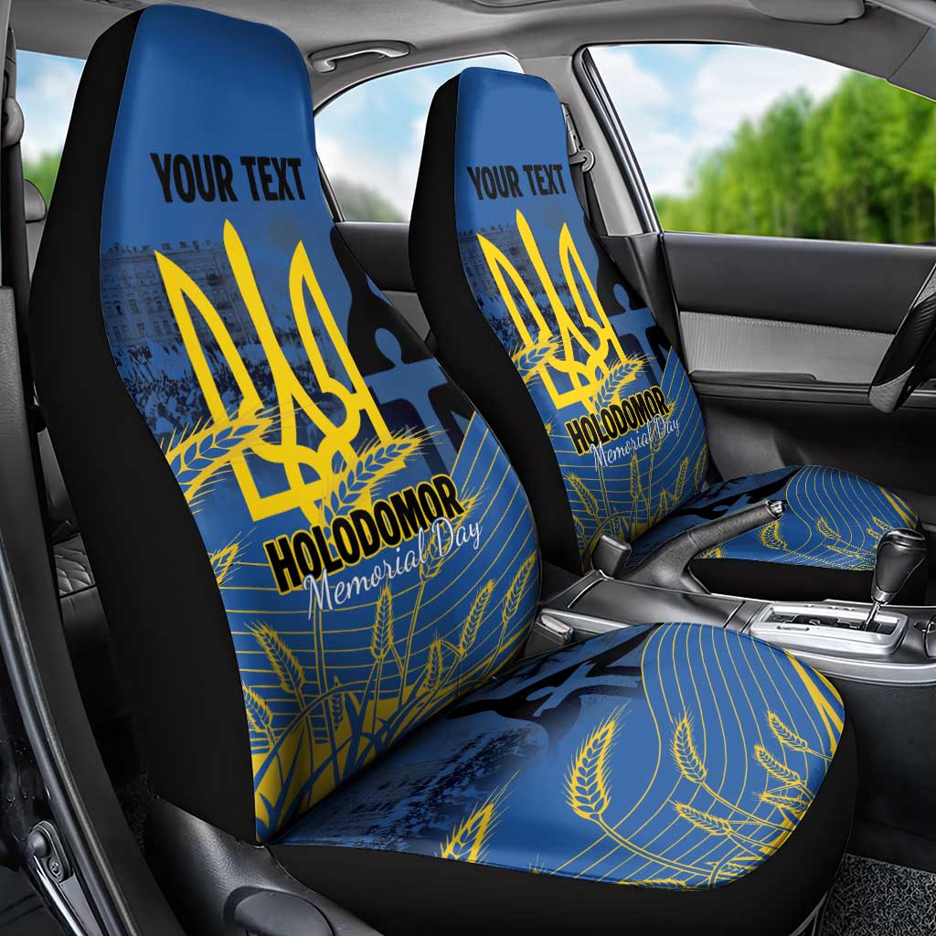 Personalized Holodomor Memorial Day Car Seat Cover Ukrainian Trident And Wheat Remembrance - Wonder Print Shop