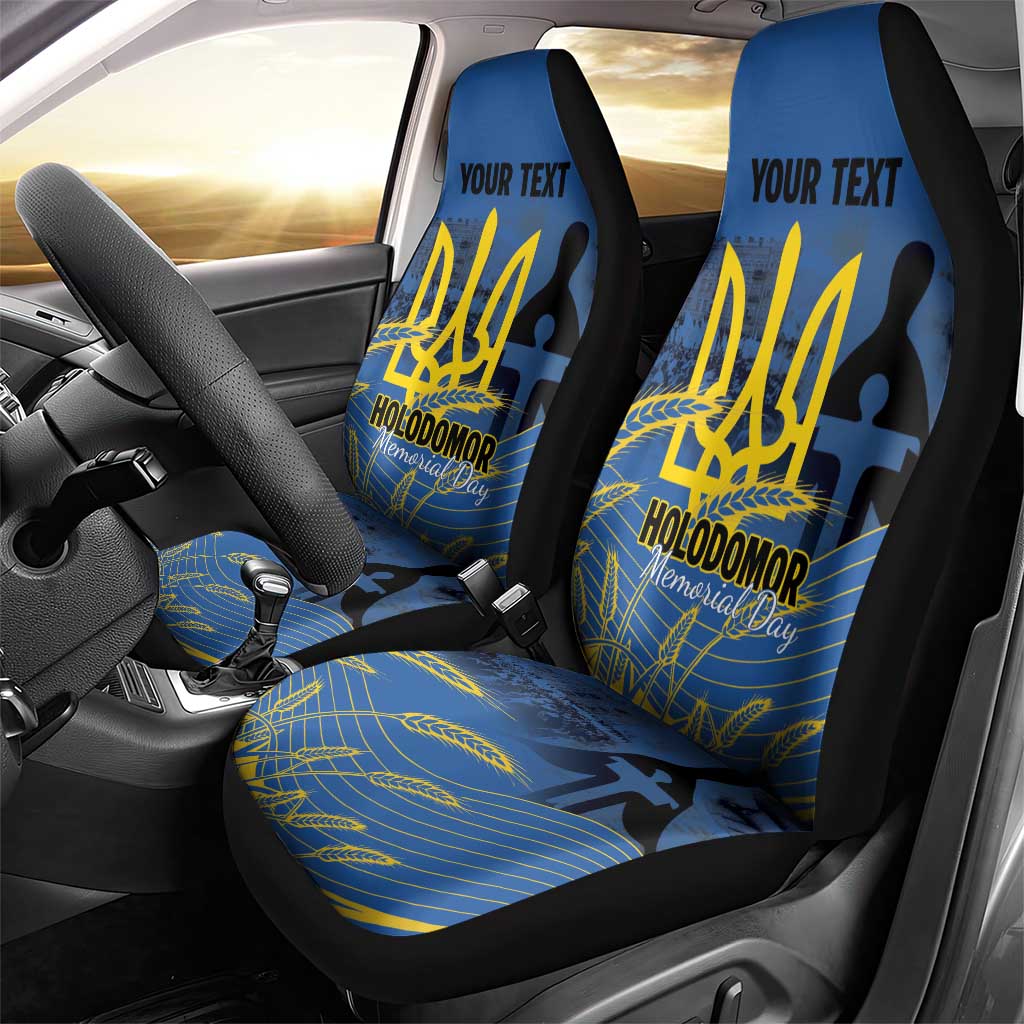 Personalized Holodomor Memorial Day Car Seat Cover Ukrainian Trident And Wheat Remembrance - Wonder Print Shop