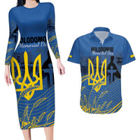 Personalized Holodomor Memorial Day Couples Matching Long Sleeve Bodycon Dress and Hawaiian Shirt Ukrainian Trident And Wheat Remembrance - Wonder Print Shop