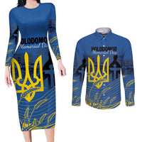 Personalized Holodomor Memorial Day Couples Matching Long Sleeve Bodycon Dress and Long Sleeve Button Shirt Ukrainian Trident And Wheat Remembrance - Wonder Print Shop