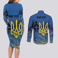 Personalized Holodomor Memorial Day Couples Matching Long Sleeve Bodycon Dress and Long Sleeve Button Shirt Ukrainian Trident And Wheat Remembrance - Wonder Print Shop