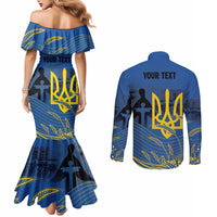 Personalized Holodomor Memorial Day Couples Matching Mermaid Dress and Long Sleeve Button Shirt Ukrainian Trident And Wheat Remembrance - Wonder Print Shop