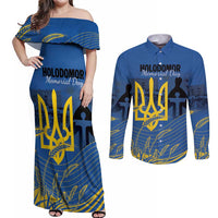 Personalized Holodomor Memorial Day Couples Matching Off Shoulder Maxi Dress and Long Sleeve Button Shirt Ukrainian Trident And Wheat Remembrance - Wonder Print Shop