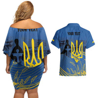 Personalized Holodomor Memorial Day Couples Matching Off Shoulder Short Dress and Hawaiian Shirt Ukrainian Trident And Wheat Remembrance - Wonder Print Shop