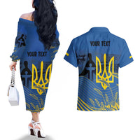 Personalized Holodomor Memorial Day Couples Matching Off The Shoulder Long Sleeve Dress and Hawaiian Shirt Ukrainian Trident And Wheat Remembrance - Wonder Print Shop