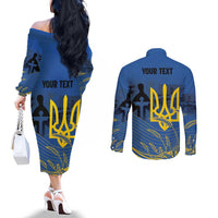 Personalized Holodomor Memorial Day Couples Matching Off The Shoulder Long Sleeve Dress and Long Sleeve Button Shirt Ukrainian Trident And Wheat Remembrance - Wonder Print Shop