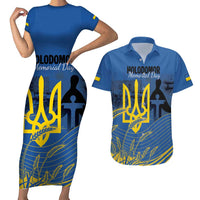 Personalized Holodomor Memorial Day Couples Matching Short Sleeve Bodycon Dress and Hawaiian Shirt Ukrainian Trident And Wheat Remembrance - Wonder Print Shop