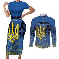 Personalized Holodomor Memorial Day Couples Matching Short Sleeve Bodycon Dress and Long Sleeve Button Shirt Ukrainian Trident And Wheat Remembrance - Wonder Print Shop