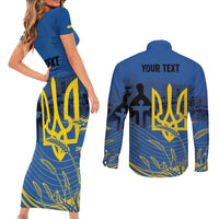 Personalized Holodomor Memorial Day Couples Matching Short Sleeve Bodycon Dress and Long Sleeve Button Shirt Ukrainian Trident And Wheat Remembrance - Wonder Print Shop